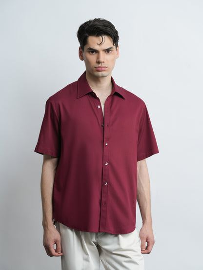 Capri Tencel Shirt Relaxed Fit  - Burgundy