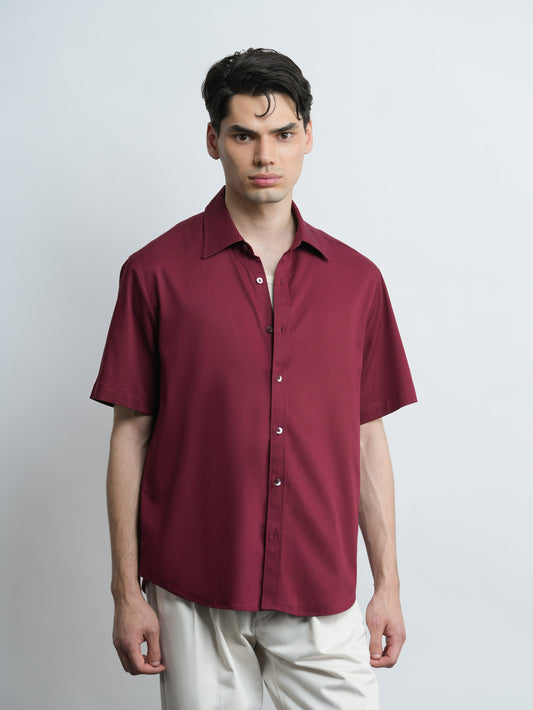 Capri Tencel Shirt Relaxed Fit  - Burgundy