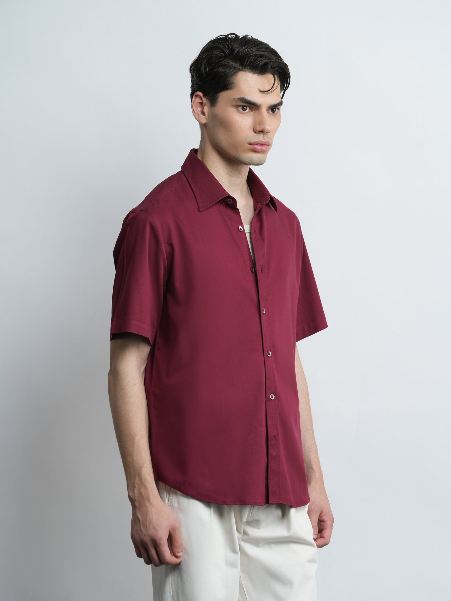 Capri Tencel Shirt Relaxed Fit  - Burgundy
