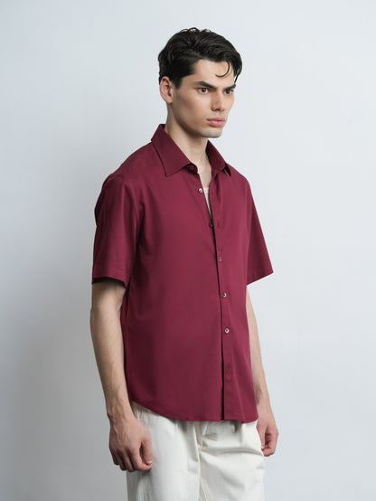 Capri Tencel Shirt Relaxed Fit  - Burgundy
