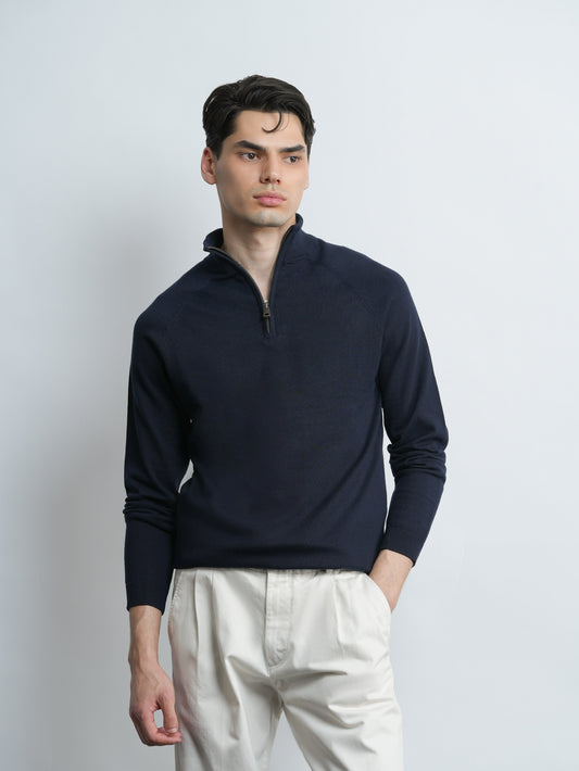 Ridge Half Zip Pullover - Navy - Slim Fit