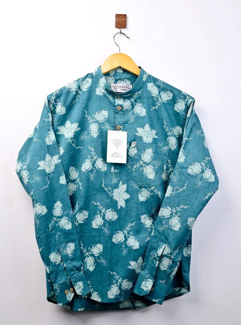 Blue White Flowers Short Kurta