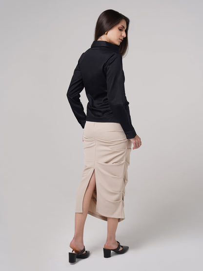 Satin Tie Up Top Black - Slim Fit