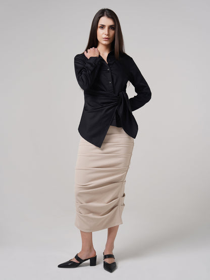 Satin Tie Up Top Black - Slim Fit