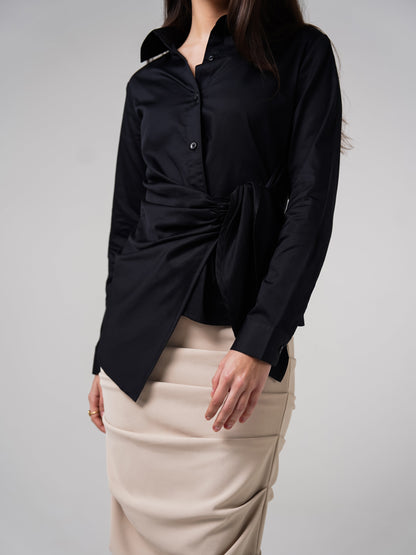 Satin Tie Up Top Black - Slim Fit