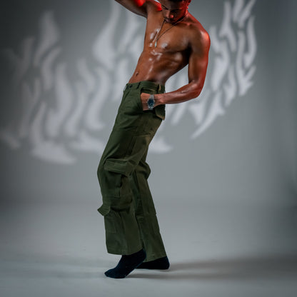 Savage Surge - Olive Green Utility Cotton Pants