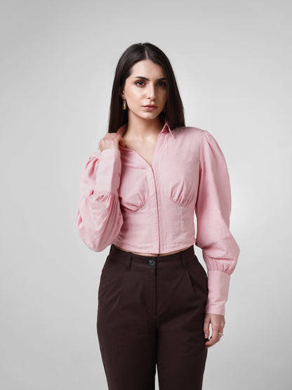 Crop Top with Smocking Dusty Pink