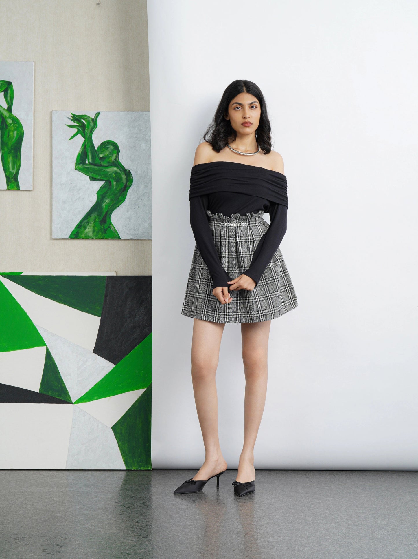 Off-Shoulder Knit Top - Black