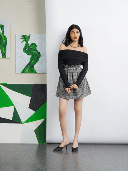 Off-Shoulder Knit Top - Black