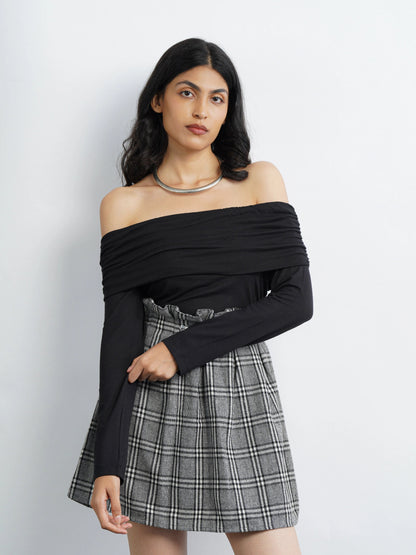 Off-Shoulder Knit Top - Black