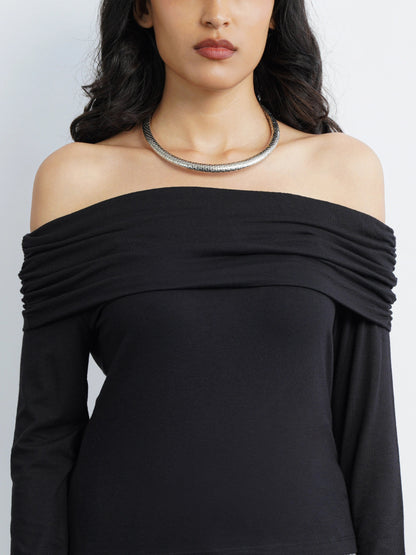 Off-Shoulder Knit Top - Black