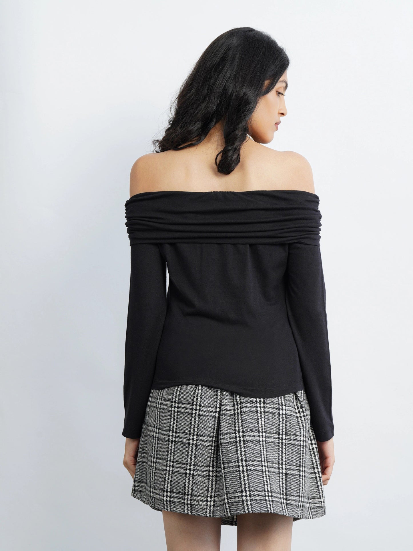Off-Shoulder Knit Top - Black