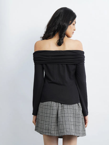 Off-Shoulder Knit Top - Black