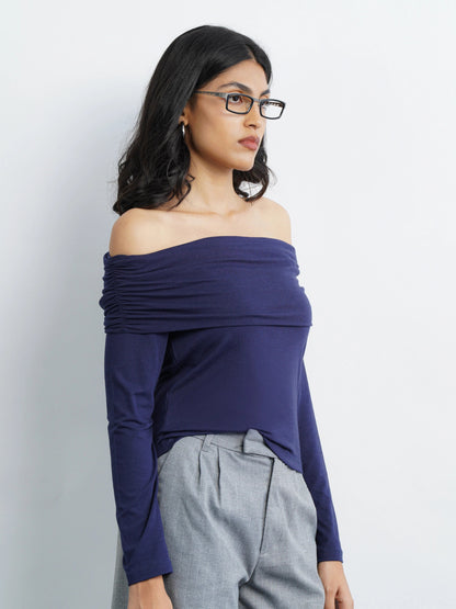 Off-Shoulder Knit Top - Navy