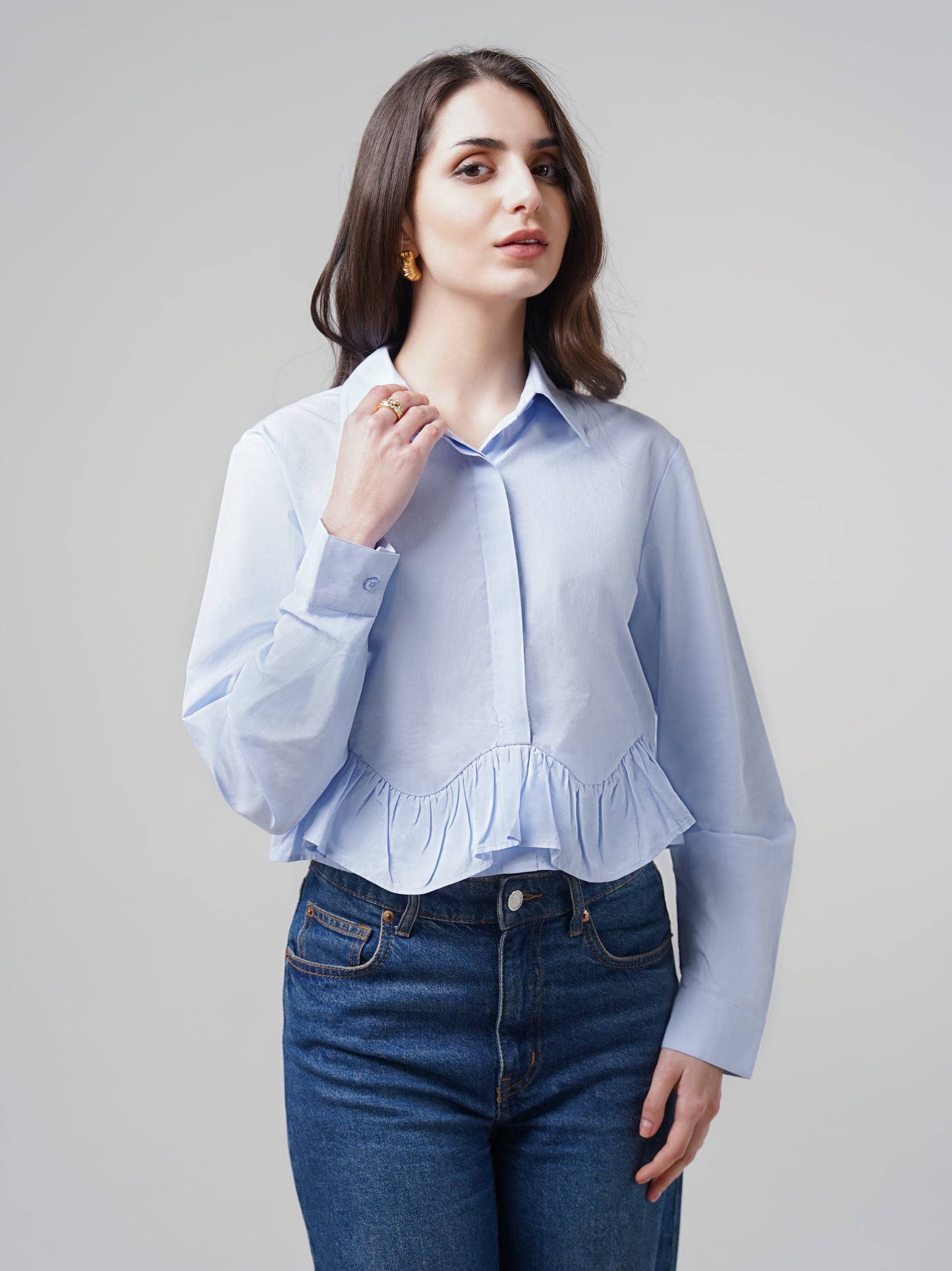 Naomi Ruffle Shirt - Blue