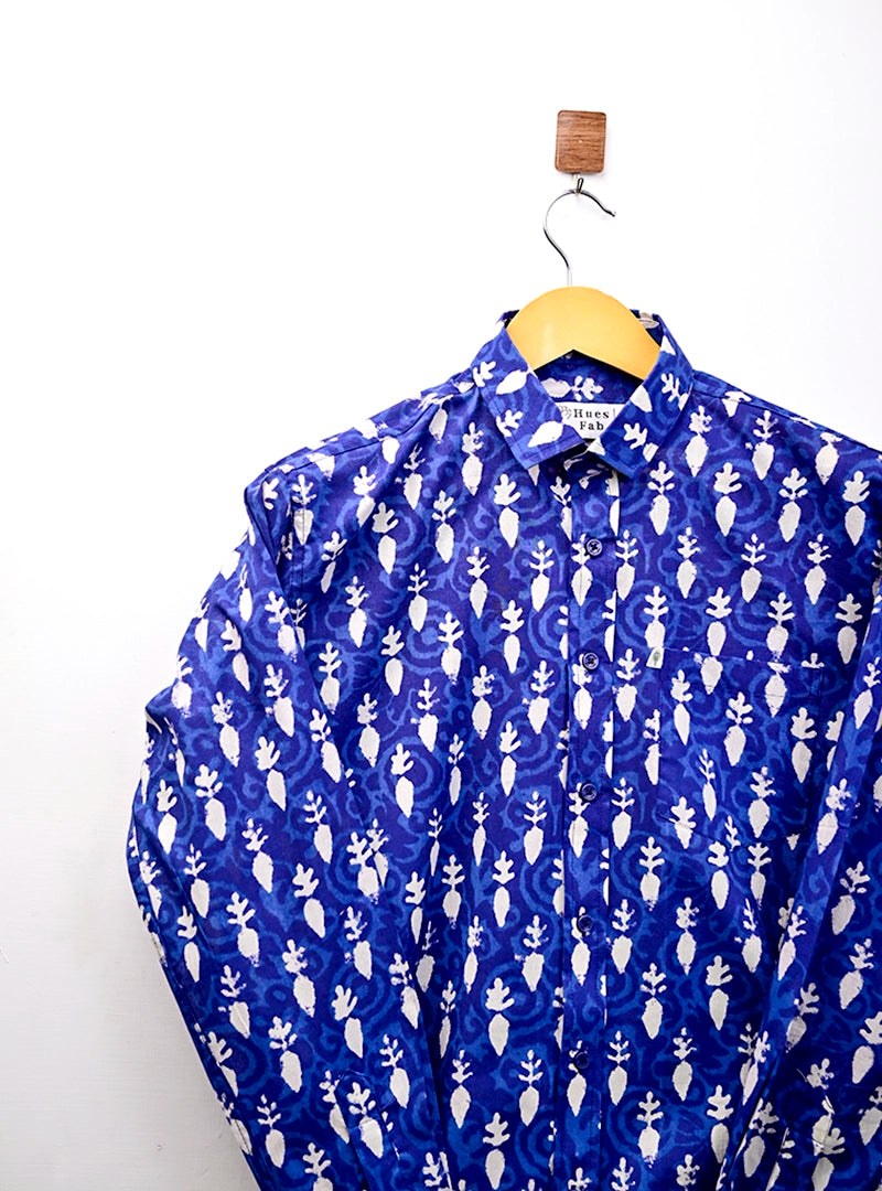 Indigo Blockprint Full Sleeves Shirt