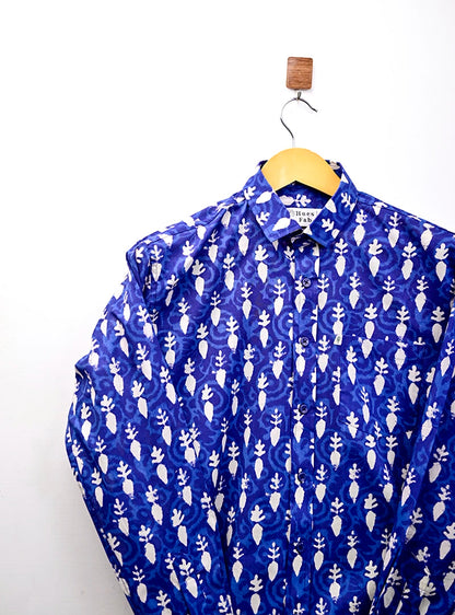 Indigo Blockprint Full Sleeves Shirt