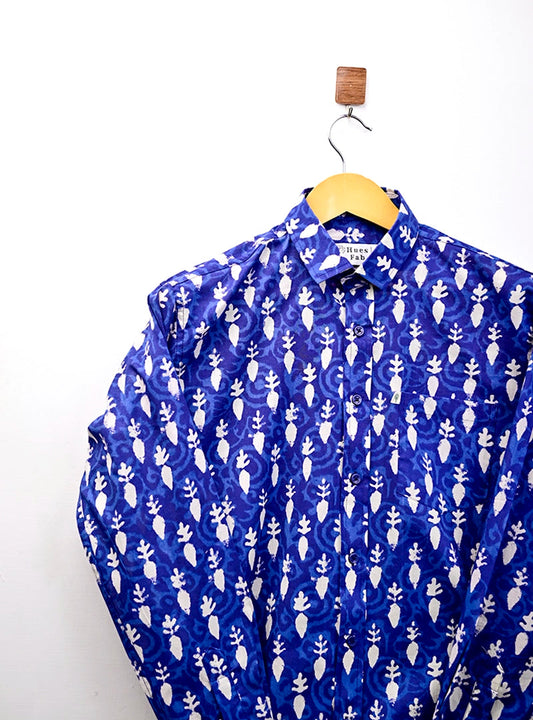 Indigo Blockprint Full Sleeves Shirt
