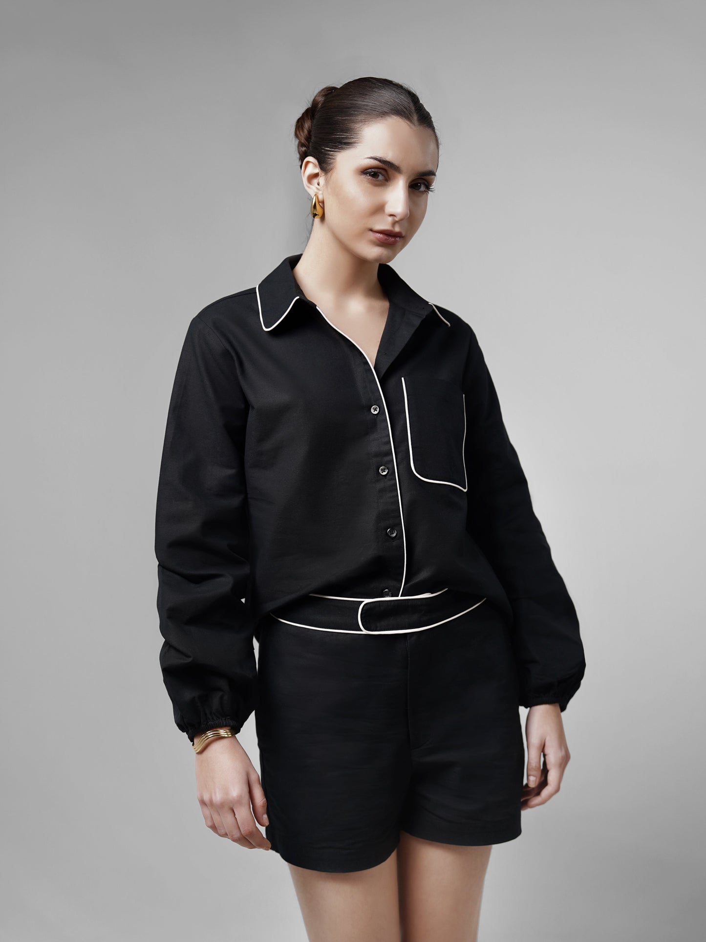 Cotton Shirt With Contrast Piping