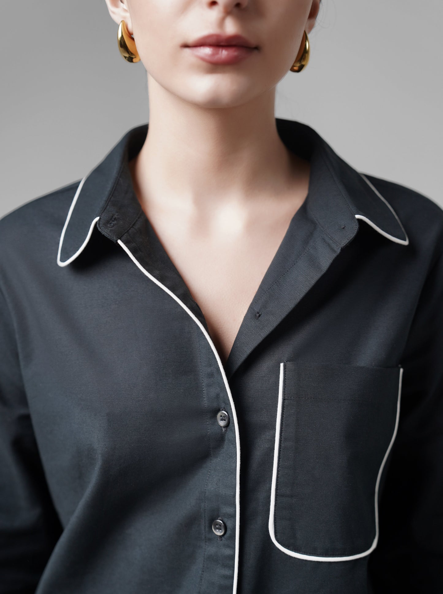 Cotton Shirt With Contrast Piping