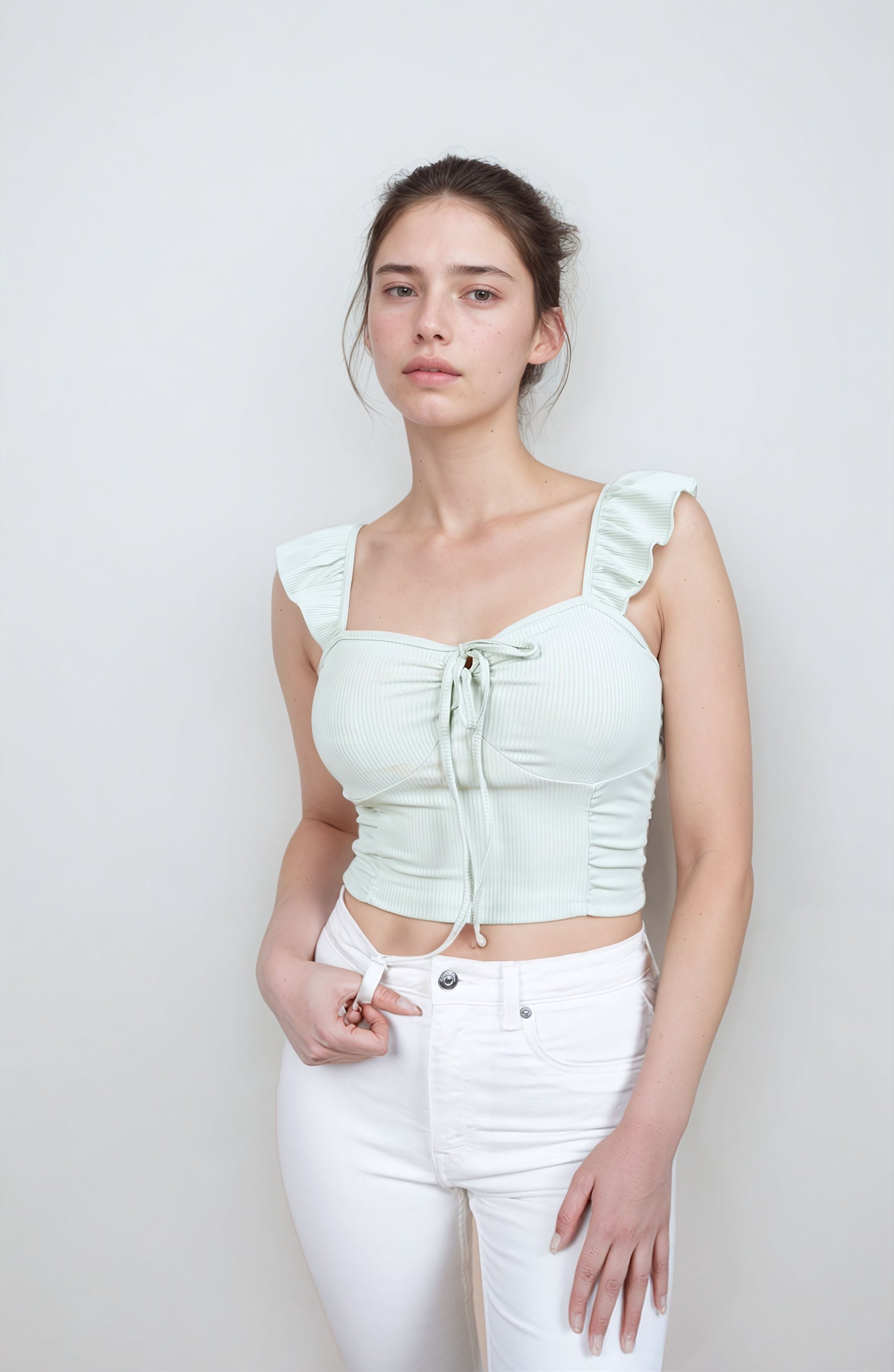 MWB Solid Ruffle Knotted Top