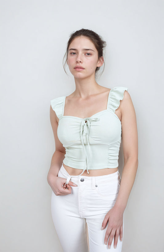 MWB Solid Ruffle Knotted Top