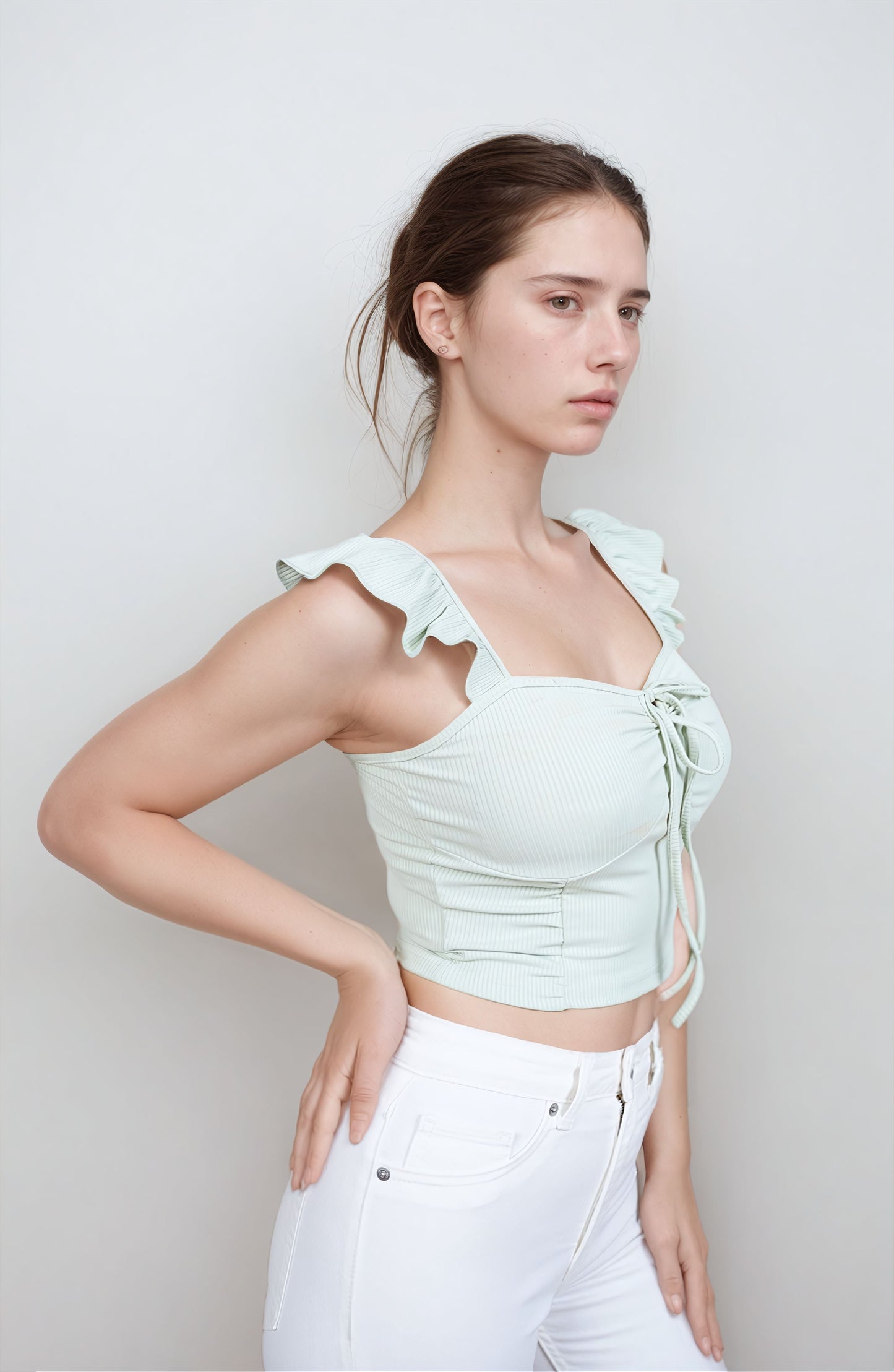 MWB Solid Ruffle Knotted Top