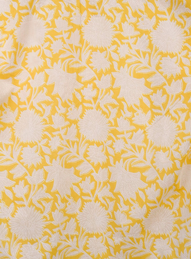 Yellow White Floral Short Kurta