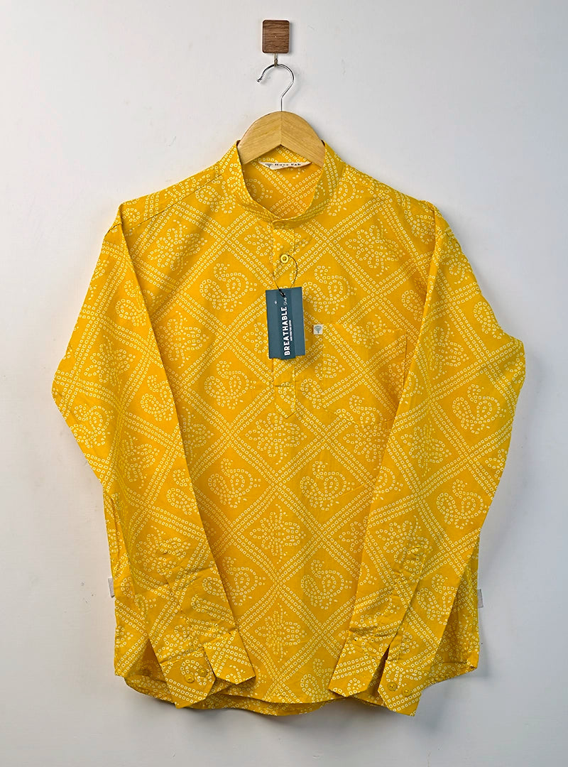 Yellow Bandej Printed Short Kurta