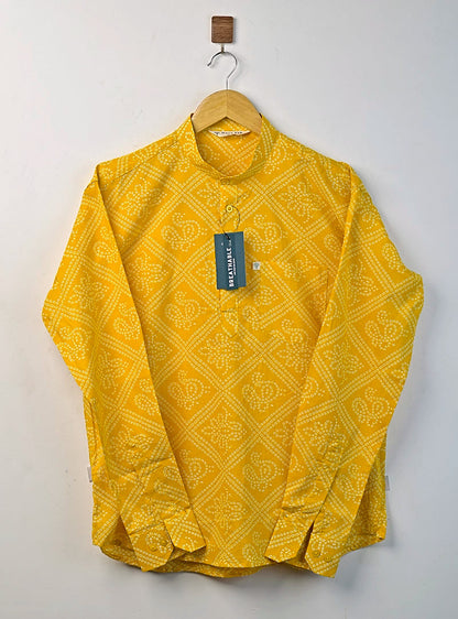 Yellow Bandej Printed Short Kurta