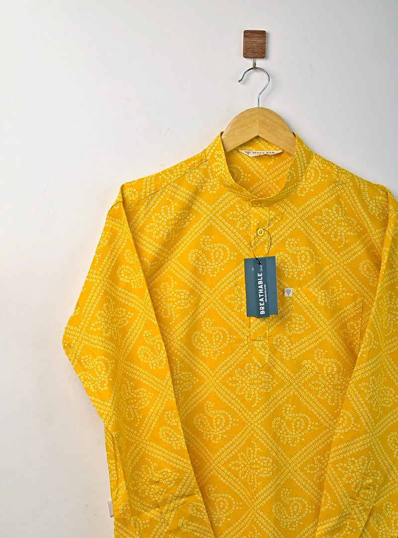 Yellow Bandej Printed Short Kurta