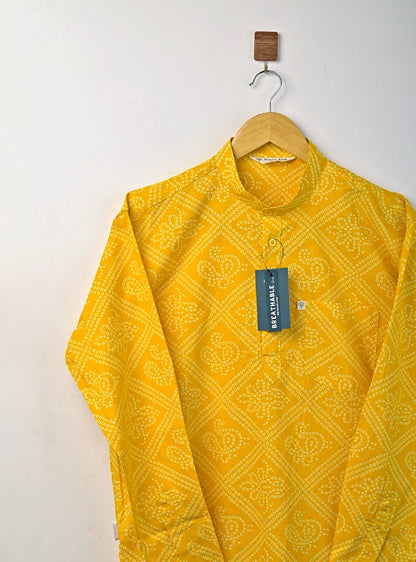 Yellow Bandej Printed Short Kurta