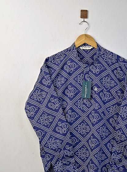 Navy Blue Bandej Printed Short Kurta