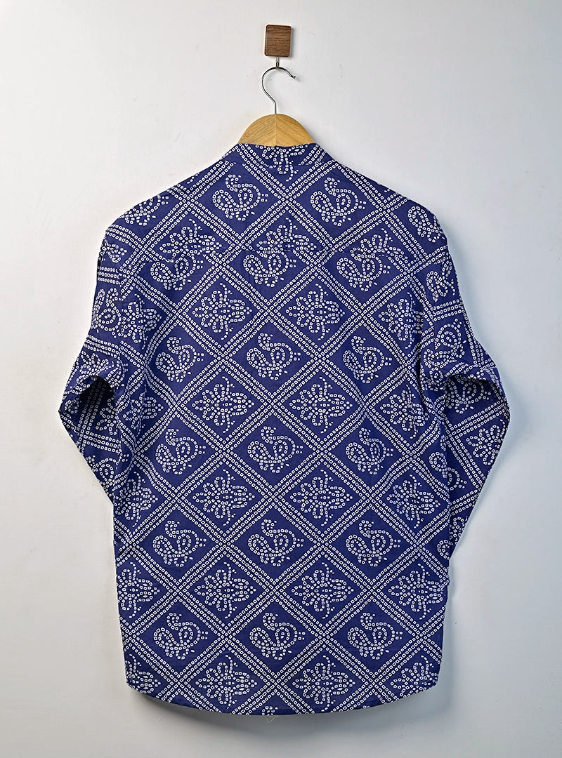 Navy Blue Bandej Printed Short Kurta