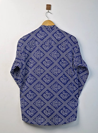 Navy Blue Bandej Printed Short Kurta