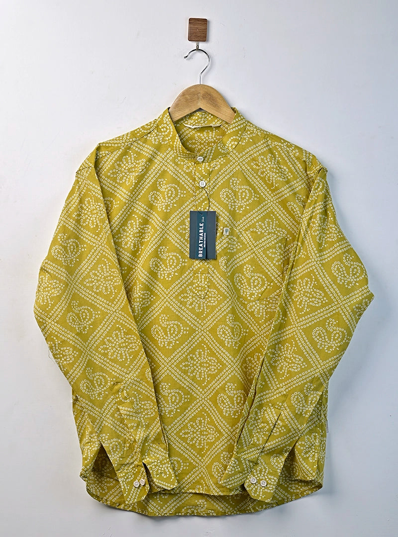 Olive Green Bandej Printed Short Kurta