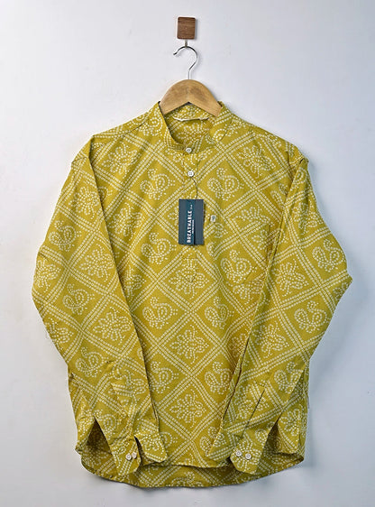 Olive Green Bandej Printed Short Kurta