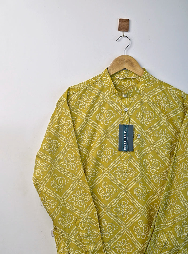 Olive Green Bandej Printed Short Kurta