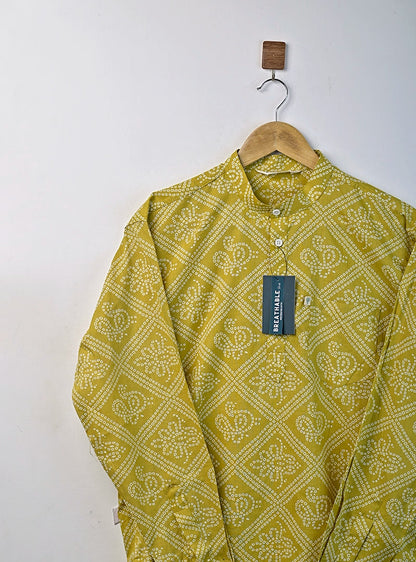 Olive Green Bandej Printed Short Kurta