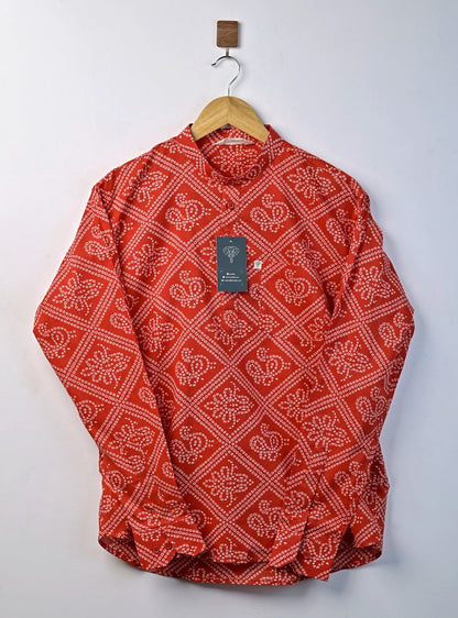 Red Bandhani Printed Short Kurta