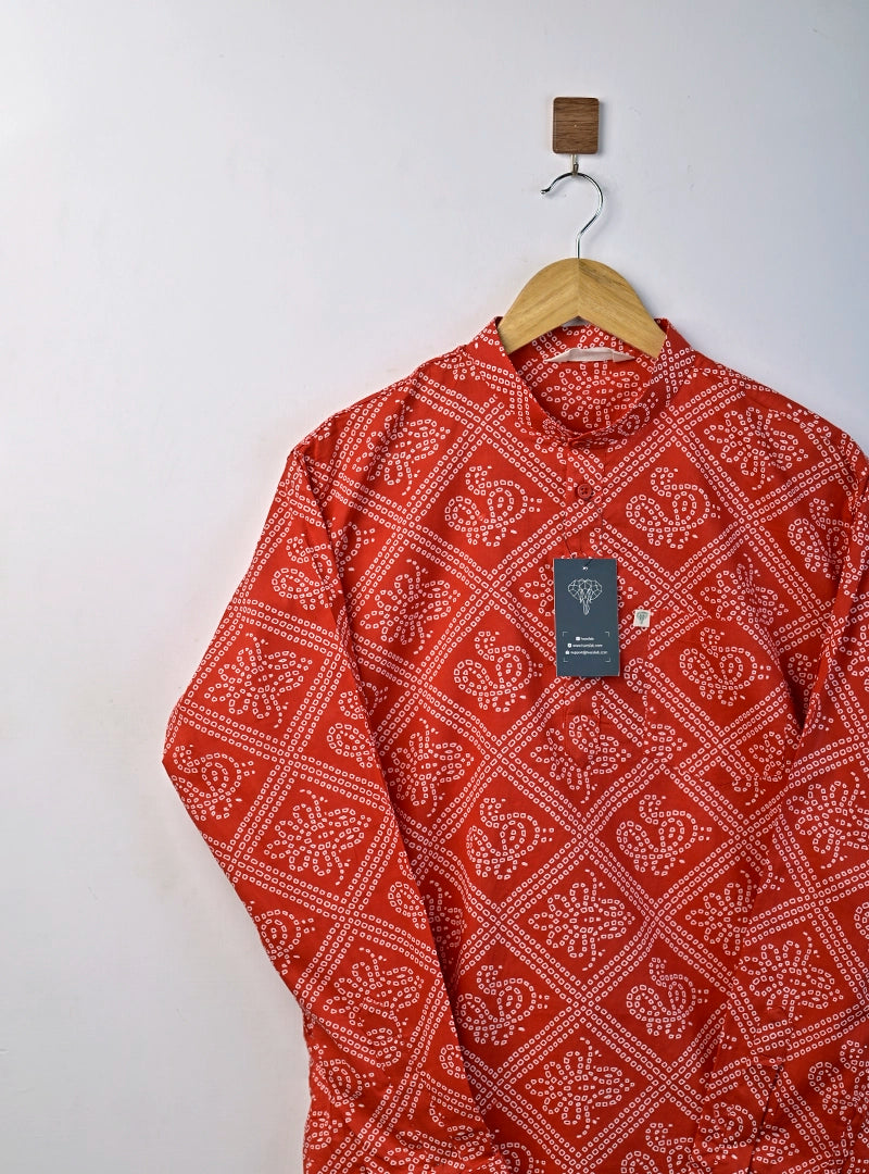 Red Bandhani Printed Short Kurta