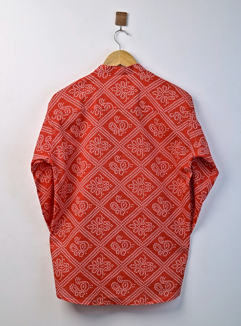 Red Bandhani Printed Short Kurta