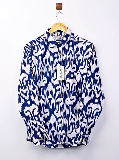 Navy Blue Abstract Printed Full Sleeves Shirt
