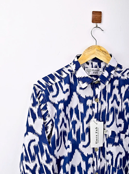 Navy Blue Abstract Printed Full Sleeves Shirt