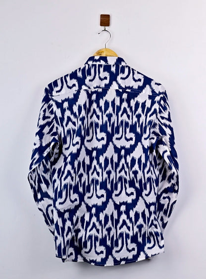 Navy Blue Abstract Printed Full Sleeves Shirt