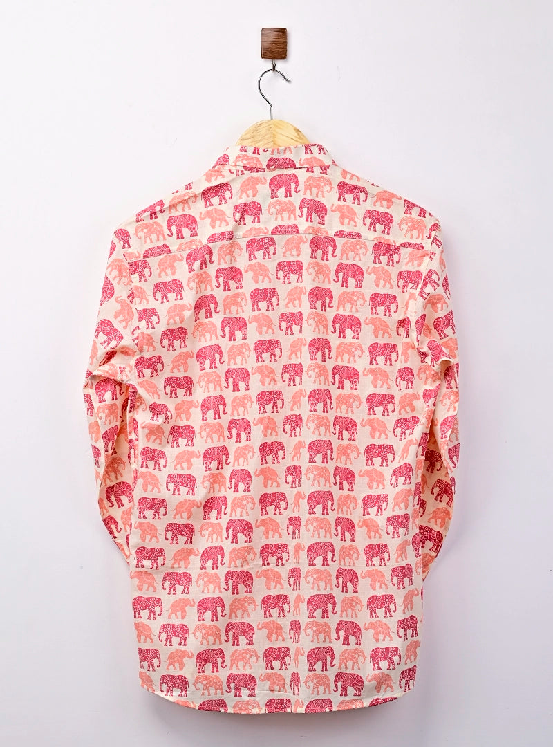 Pink Multicolor Elephant Printed Full Sleeves Shirt
