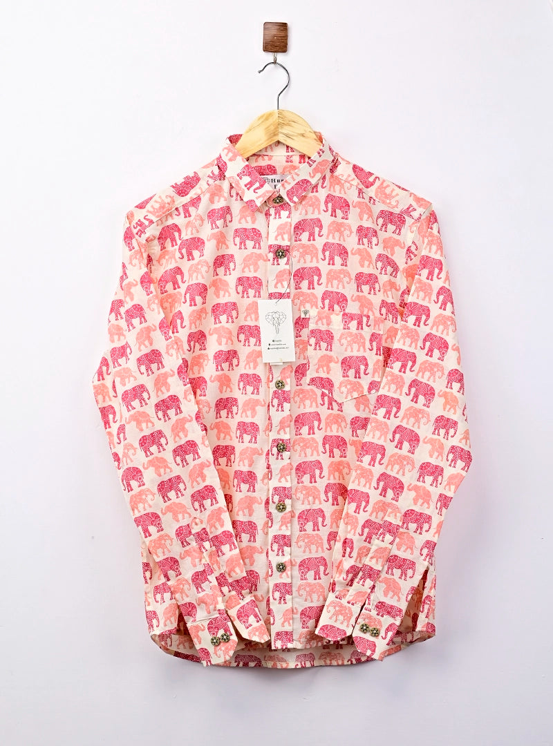 Pink Multicolor Elephant Printed Full Sleeves Shirt