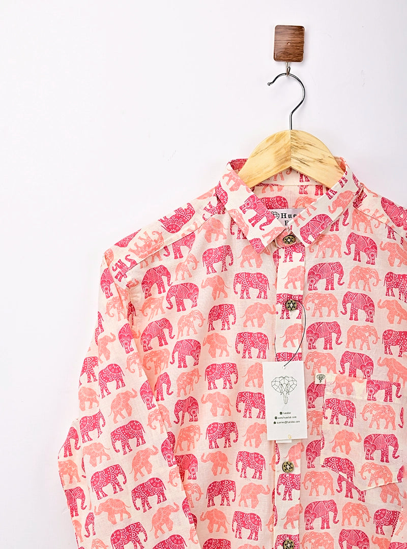 Pink Multicolor Elephant Printed Full Sleeves Shirt