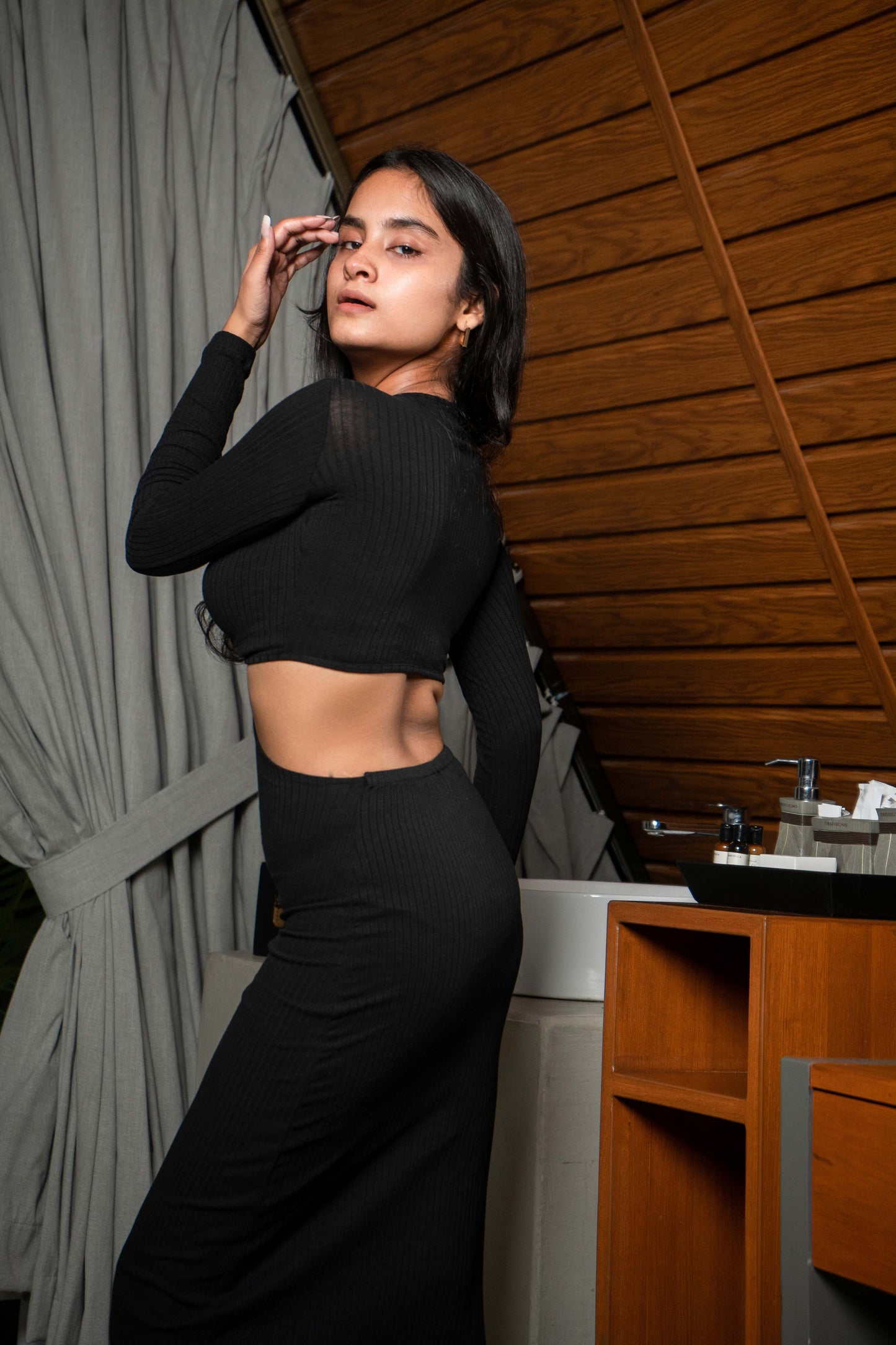 Ribbed Waist Cut Out Maxi Dress