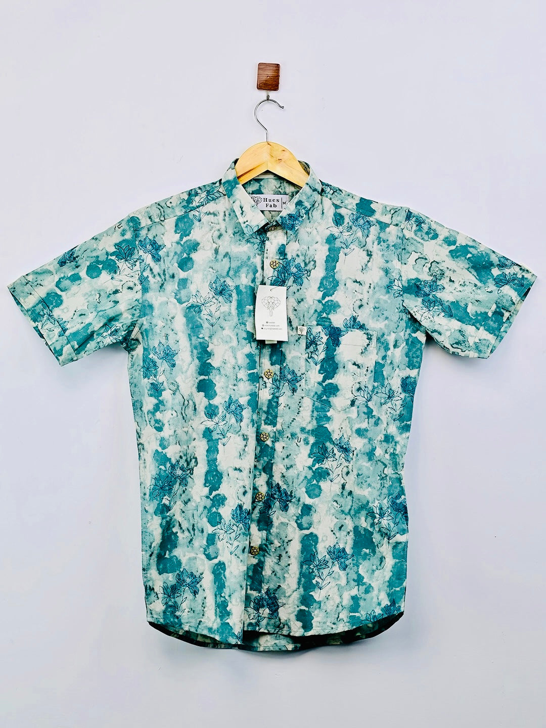 Cyan Floral Half-Sleeves Shirt
